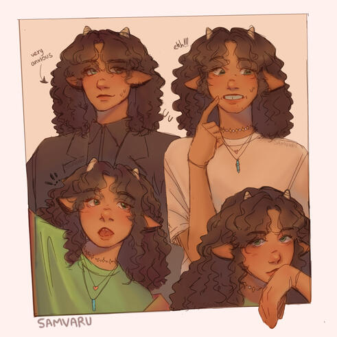 Four (4) different drawings of my Sona with different clothing and poses