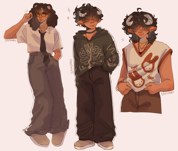one drawing of my sona fixing her glasses and two are of my Avatar
